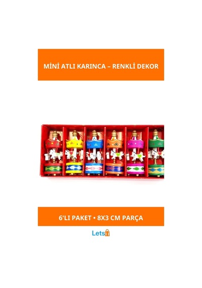 El Yapımı Ahşap 6'lı Renkli Mini Atlı Karınca Dekorasyonu 1 Adet