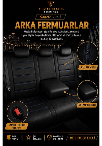 Opel Vectra Uyumlu Sarp Serisi Mavi Oto Koltuk Kılıfı