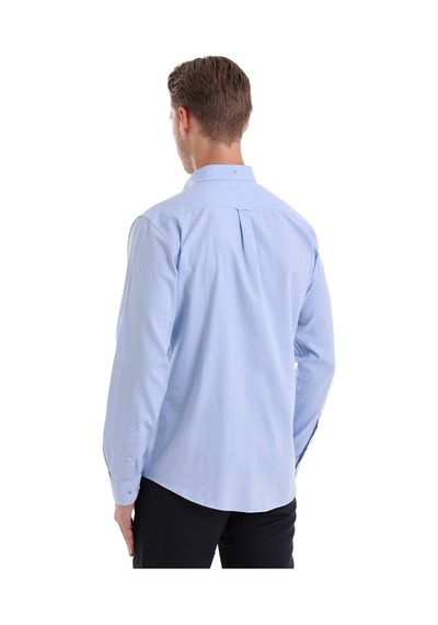 Hatemoğlu Mavi Comfort Fit Düz 100% Pamuk Düğmeli Yaka Uzun Kollu Casual Ox Mavi