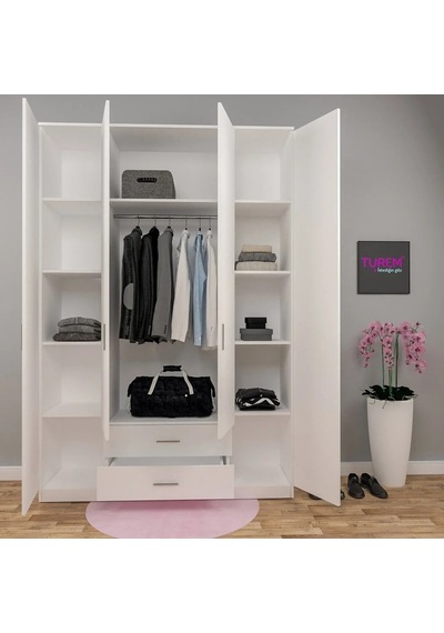 4 Kapılı Çıtalı Kapak Gardırop Mdf Beyaz 4 Kapılı Çıtalı Kapak Gardırop Mdf Beyaz