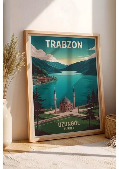 Trabzon Uzungöl Tablo - Retro Travel Poster - Karadeniz Şehir Serisi Duvar Dekoru - Çerçeveli Poster Kayın