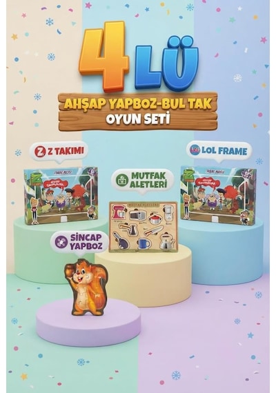 Eğitici Öğterici Ve Eğlenceli 4'lü Frame Yapboz Hikayeli Yapboz Ve Bul-tak Oyunu Setli Takım