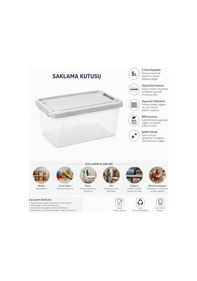 Kilitli Saklama Kabı Şeffaf Organizer Pp Plastik Gıda Saklama Kabı Kapaklı Buzdolabı Düzenleyici İstiflenebilir Çok Amaçlı Saklama Kutusu 5 Litre