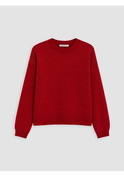 Lcw Everyday Kırmızı Taşlı Oversize Kadın Triko Kazak