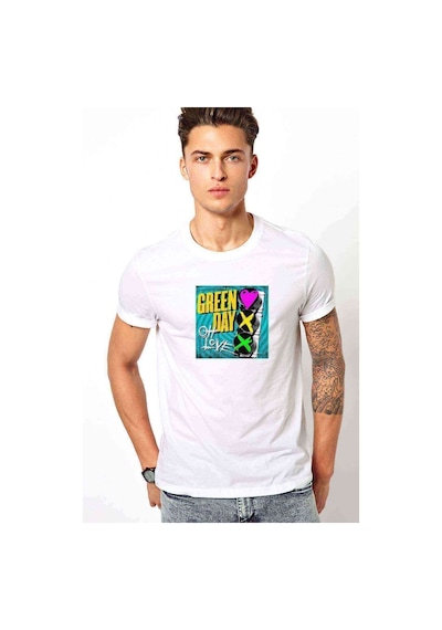 Green Day Oh Love Baskılı Beyaz Erkek Tshirt