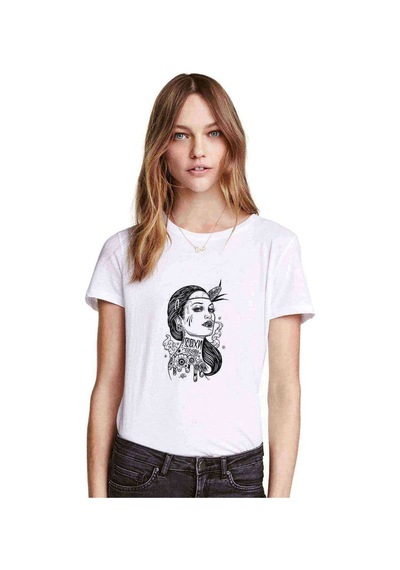Gamblıng Girl Baskılı Beyaz Kadın Tshirt