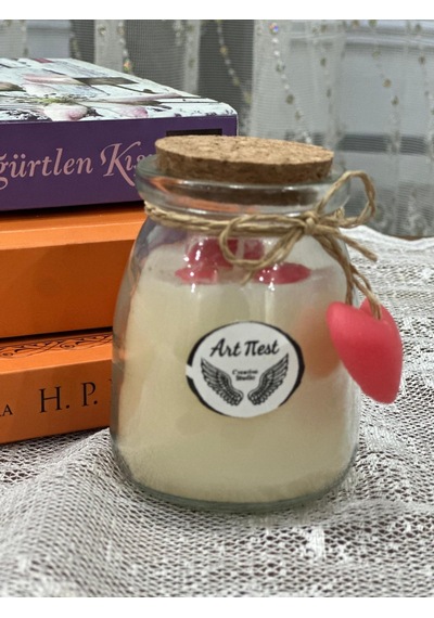 Aşk Temalı Gül Kokulu Kavanoz Mum, Hediyelik Ve Ev Dekorasyonu, Sevgililer Günü Beyaz