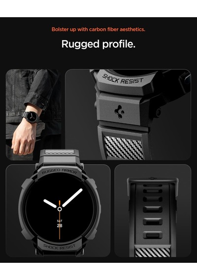 Galaxy Watch 9/8 40mm İle Uyumlu Kılıf & Kordon Kayış Rugged Armor Pro Matte Black - Acs10005 Yok