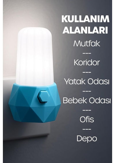 Ayrex Gece Lambası Tuşlu Koridor Hol Işığı Uyuma Işığı Prizma Turkuaz Diğer