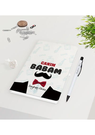 Kişiye Özel Canım Babam Tasarımlı Beyaz Defter Kalem Seti - Model N11.1346