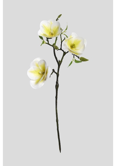 Beyaz Yapay Manolya Çiçeği 3 Dallı Premium Canlı Islak Dokulu 52 Cm