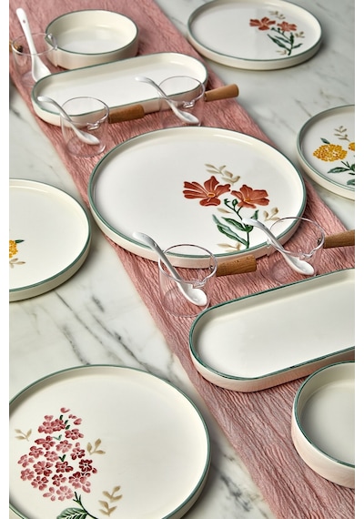 Kitchen Life 23 Parça 6 Kişilik Flowers Stackable Kahvaltı Takımı -  Sosluklu ve Kaşıklı Kahvaltılık Sunum Seti Beyaz