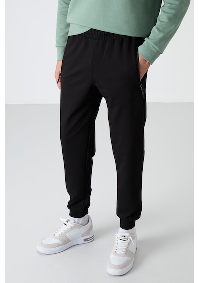 Tommy Life Siyah Fermuar Cepli Standart Kalıp Jogger Erkek Eşofman Alt - 84587 Siyah - Siyah