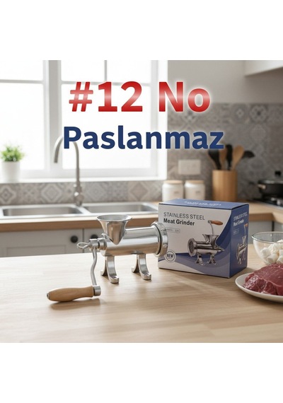 12'lik Paslanmaz Çelik Kıyma Makinesi Kollu Dayanıklı Ve Hijyenik Makina Metalik