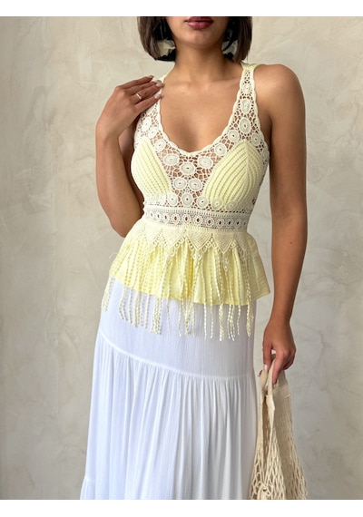 Verymoda Güpür Detaylı Askılı Bluz D2892 Sari