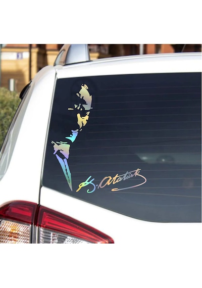 Hologramlı Janjanlı Atatürk Ve İmza Sticker - Araba Oto Motosiklet Sticker 02526 30x26 Cm