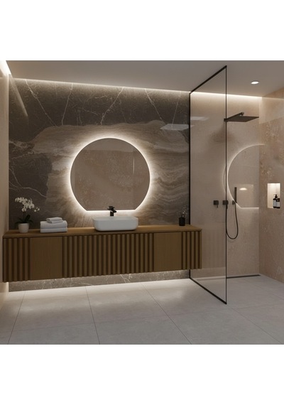 80x101 Cm Modern Yuvarlak Led Banyo Aynası Dokunmatik, Dim Edilebilir, 3000k Günışığı Sarı