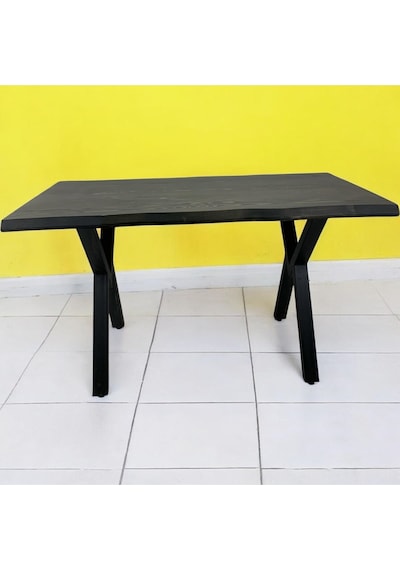 Cafe Masa Siyah Köknar Kütük Masa X Ayak Siyah 120x70 Ceviz