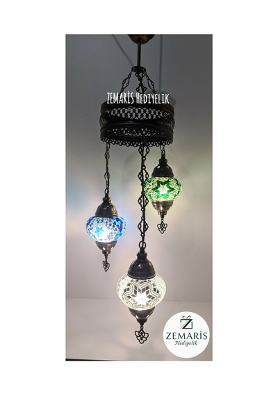 El Yapımı Otantik Mozaik Avize 3 Lü Çok Renkli - 719092352 Çok Renkli