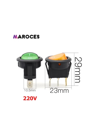 Ic-131 Yuvarlak Işıklı Anahtar On-Off 3 Bacaklı Yeşil 220V 50 Adet