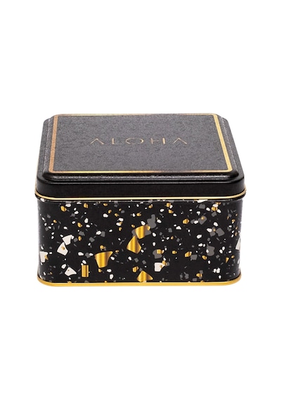 Terrazzo Siyah Desenli Kare Metal Saklama Kabı 15.8 x 15.8 x 8 CM 1.9 L
