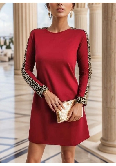 Defymoda Kadın Uzun Kollu Bisiklet Yaka Kollar Leopar Detay Iki Iplik Mini Boy Elbise Bordo Defymoda Kadın Uzun Kollu Bisiklet Yaka Kollar Leopar Detay Iki Iplik Mini Boy Elbise Bordo