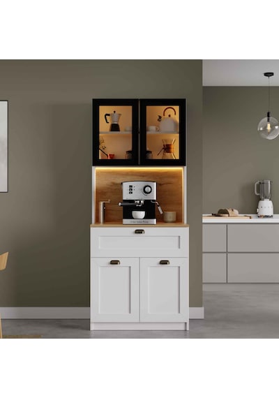 Midoser Nero Solo Kahve Köşesi Alüminyum Çerçeveli Cam Kapaklı Led Aydınlatmalı 190 X 80 Cm Beyaz