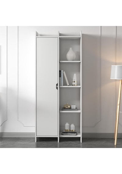 Offer Çok Raflı, Tek Kapaklı Kitaplık Kilim - 180 Cm, Ev-ofis, Kütüphane - Beyaz Beyaz