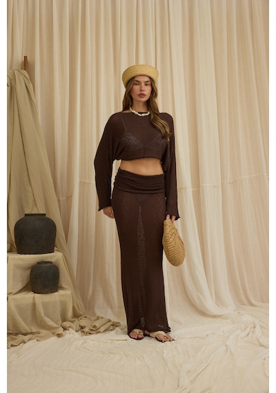 Mai Collection Naval Kahve Crop Etek Triko Takım