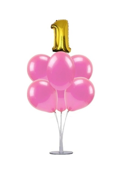1 Yaş Rakam Folyo Balon Altın Gold 40 CM Balon Stand. 6 Adet Bal