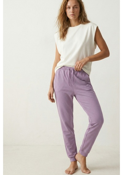 Elemge %100 Pamuk Compact Penye Süprem Kadın Pijama Altı Cepli Regular Fit Manşet Paça Esnek Terletmez Lila