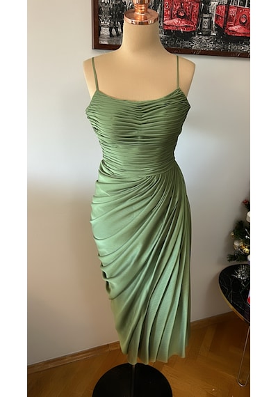 Chica Rosa Fashion Drapeli Haki Midi Elbise