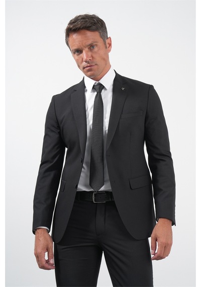 İmza Siyah Gabardin Mono Yaka 8 Drop Slim Fit Dar Kesim Basic Takım Elbise 1001255006