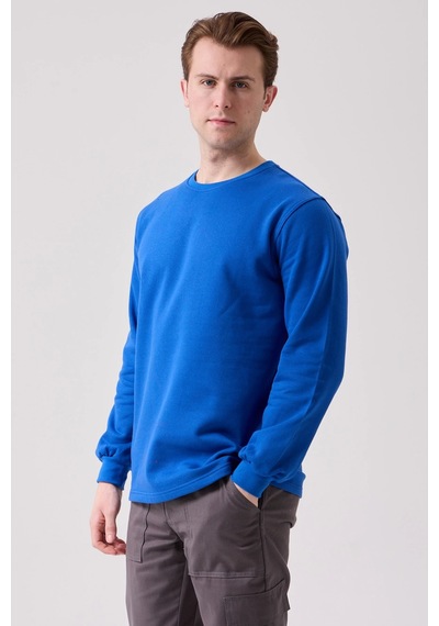 Galanthus Basic Sweatshirt - Uzun Kollu, Pamuklu, Rahat Kesim, Günlük Ve İş Kullanımı Sax Mavi