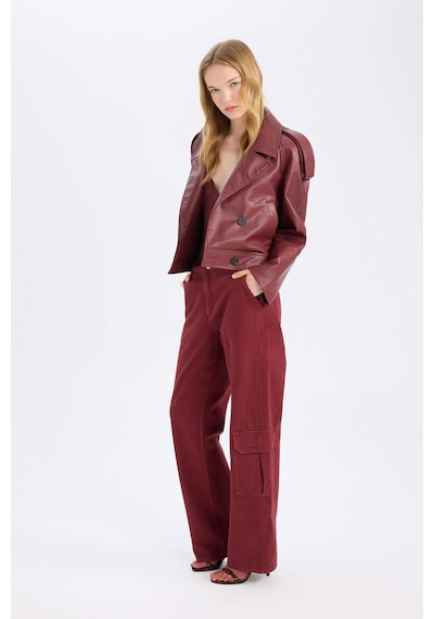 DeFacto Straight Fit Gabardin Pantolon Kargo Cepli Normal Bel Düz Paça D3762AX24AUBN371