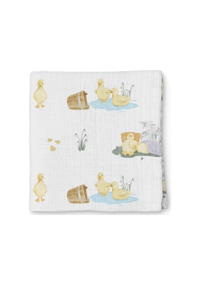 % 100 Pamuk Müslin Bebek Örtüsü 100x100 Cm Petits Canetons - Yavru Ördek Desen Throw1020