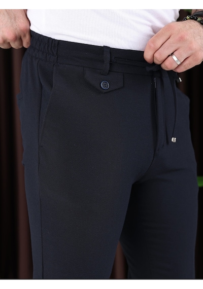 Ütü Gerektirmeyen Gofre Kumaş Jogger Pantolon Lacivert