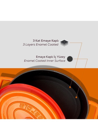 Cookware Trendy Dökme Demir Emaye Güveç Tenceresi/kızartma Tavası, Oval, 25 Cm, 3,19 L, Turuncu Diğer