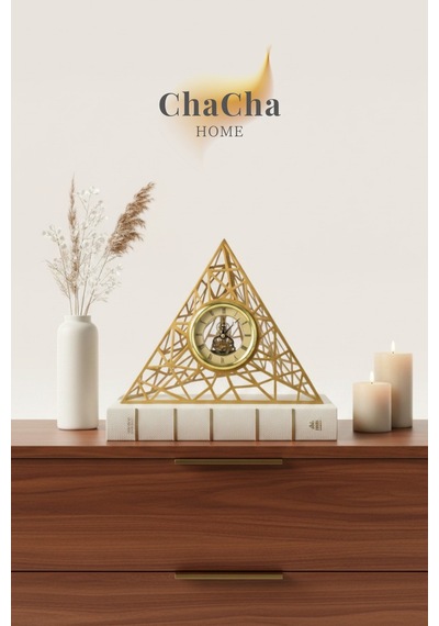 Chacha Home Gold Piramit Tasarım Dekoratif Masa Saati Lüks Salon & Ofis Aksesuarı Gold