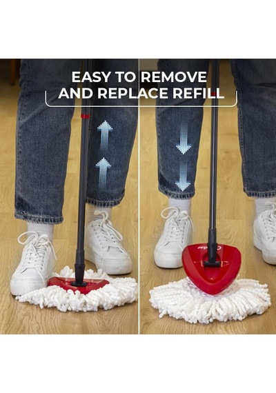Easywring Mikrofiber Spin Mop, Kovalı Zemin Temizleme Sistemi, Kırmızı, Gri