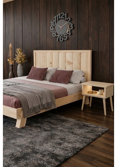 Hüma Dikey Başlıklı Masif Ahşap Karyola Ve 2 Adet Vernik 90x190