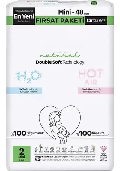 Sleepy Natural Double Soft Bebek Bezi Fırsat Paketi 2 Beden 48 Adet