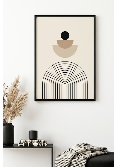 Doğal Ahşap Çerçeveli Geometrik Desenli Tablo - Minimal Huhu1135