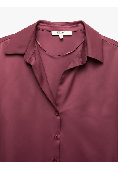 Koton Regular Fit Uzun Kollu Düğmeli Klasik Yaka Saten Gömlek Bordo 7wak60013uw