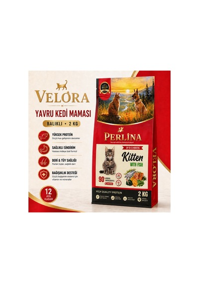Perlina Balıklı Yavru Kedi Maması 2 Kg 12 Aya Kadar Kitten Kuru Mama - 886253304
