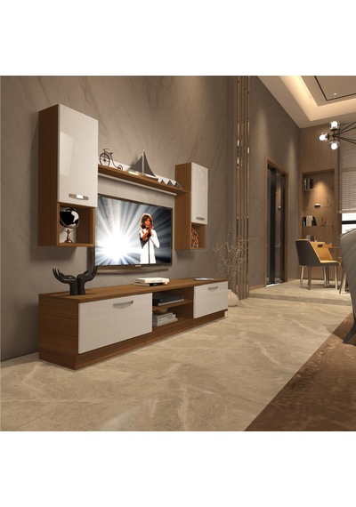 Decoraktiv Eko 5dab Mdf Dvd Tv Ünitesi Tv Sehpası - Ceviz Beyaz Ahşap - Beyaz