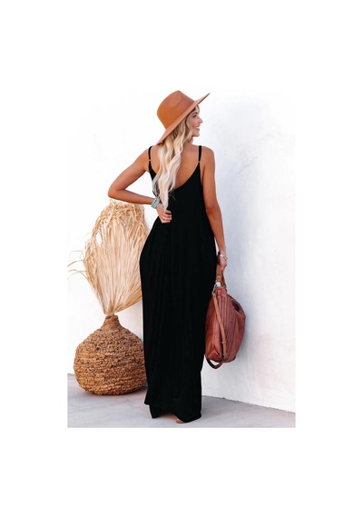 Madmext Siyah Askılı Oversize Uzun Elbise Mg2038-siyah