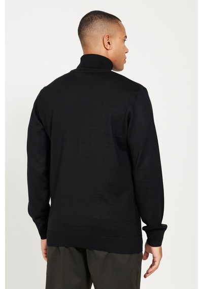 AC&Co / Altınyıldız Classics Erkek Sıyah Standart Fit Normal Kesim Tam Balıkçı Yaka Jakarlı Triko Kazak Siyah