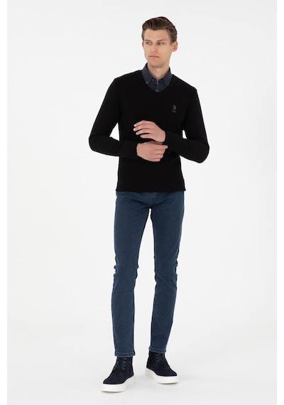 U.S. Polo Assn. Erkek Slim Fit V Yaka Siyah Basic Kazak 50288886-VR046