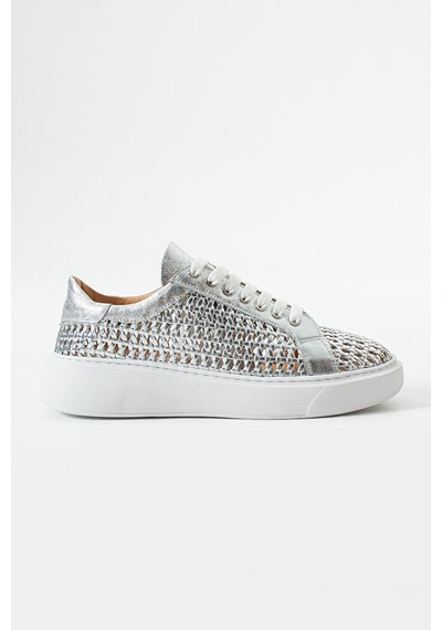 Dericia Shoes Glow Hakiki Deri Kadın Günlük Örgülü Sneaker Ayakkabı Lame